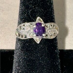 Vintage Judith Jack Amethyst & .925 Sterling Silver & Marcasite Ring Sz 8 READ